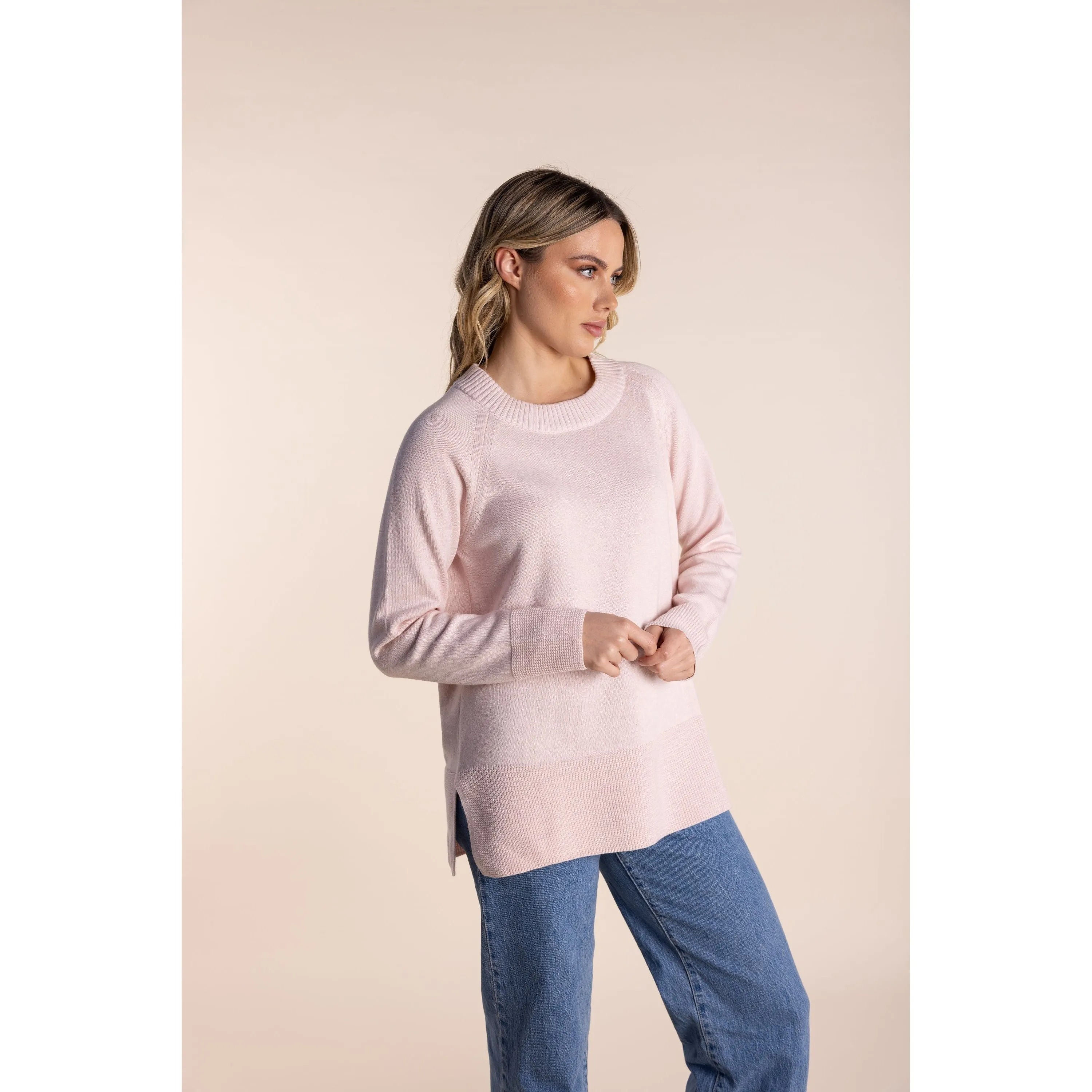 Two T's - Detachable Neck Cotton Cashmere Sweater Ice Pink