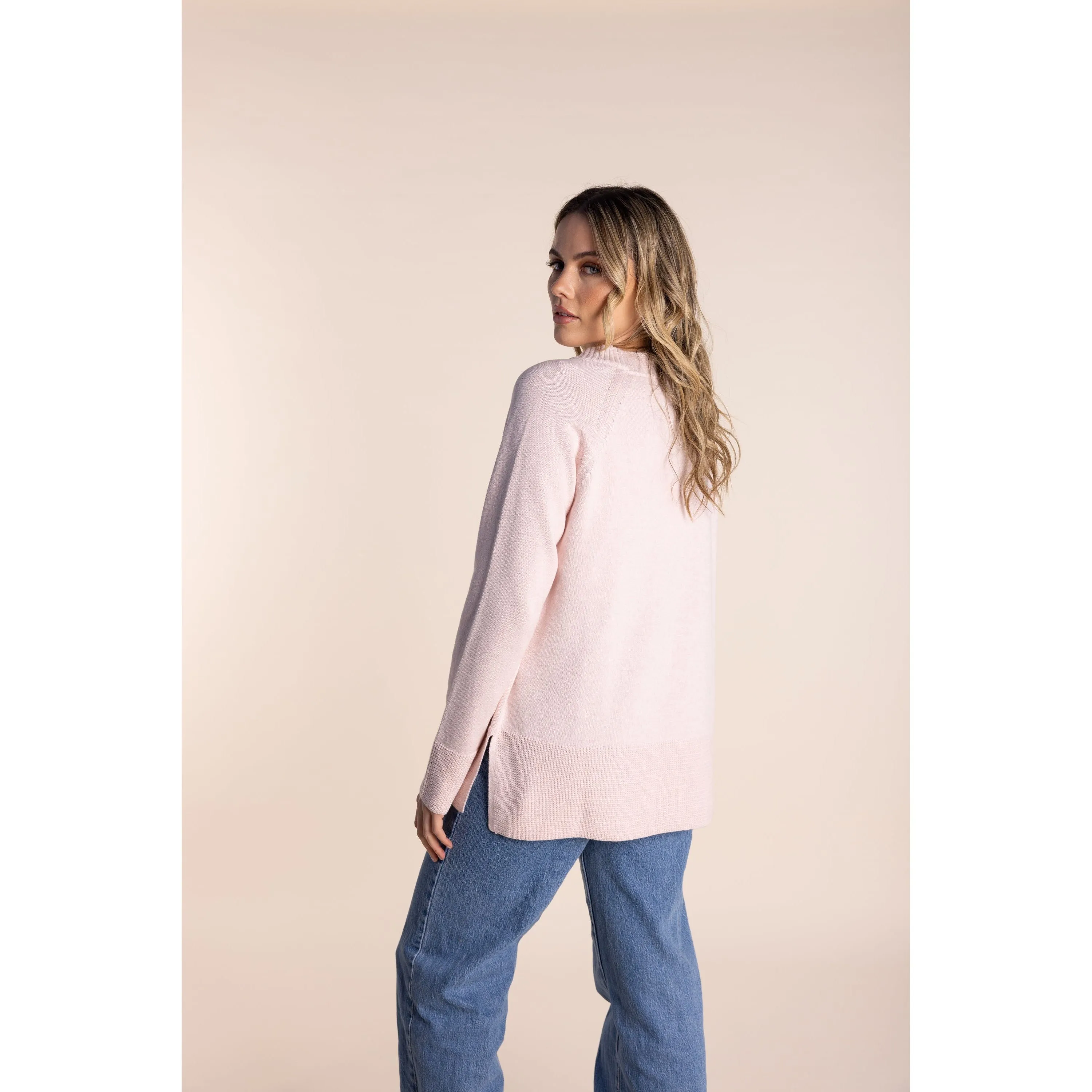 Two T's - Detachable Neck Cotton Cashmere Sweater Ice Pink