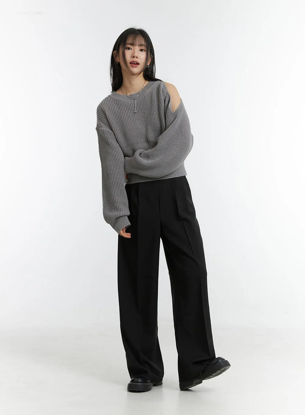 Unbalanced Opening Shoulder Knit Sweater OD308