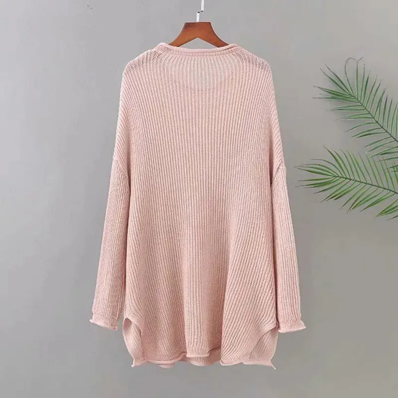 Uniwim Plus Size Knit Shirt For Women Long Sleeves Round Collar Minimalism Knit Sweater Large Size Quality Looser Early Autumn New Tops