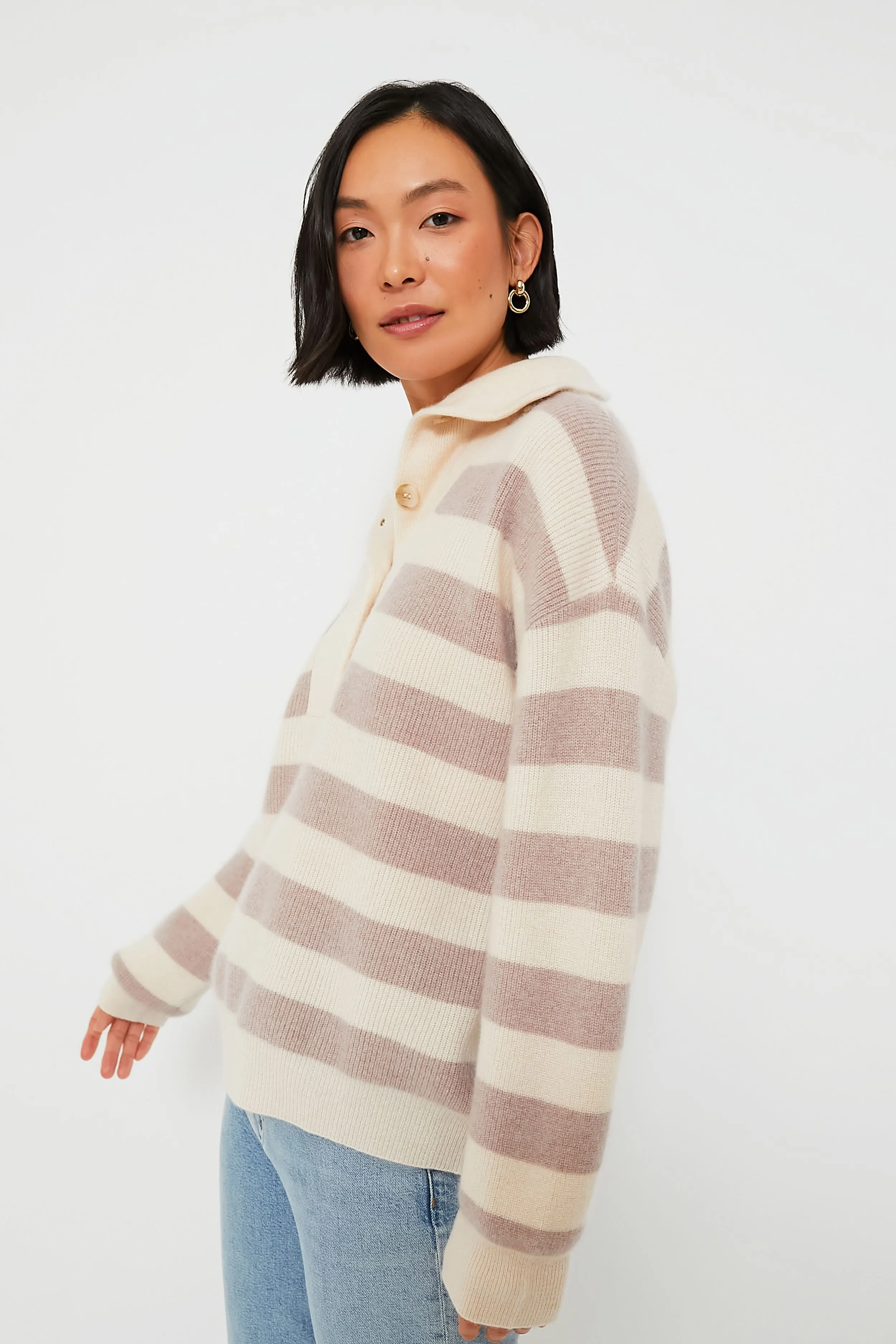 Vanilla Mauve Walden Stripe Cashmere Rafferty Sweater