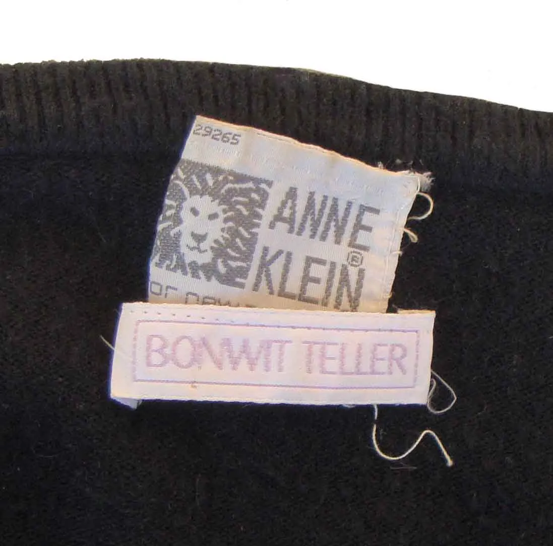 Vintage 70s Sweater Anne Klein Beaded Black Cardigan M