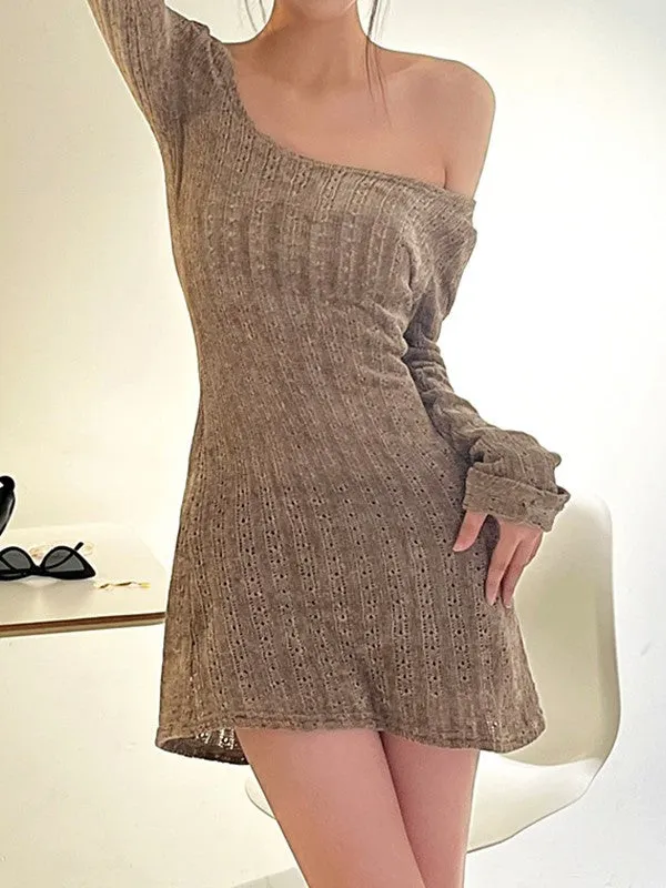 Vintage Brown Long Sleeve Sweater Mini Dress