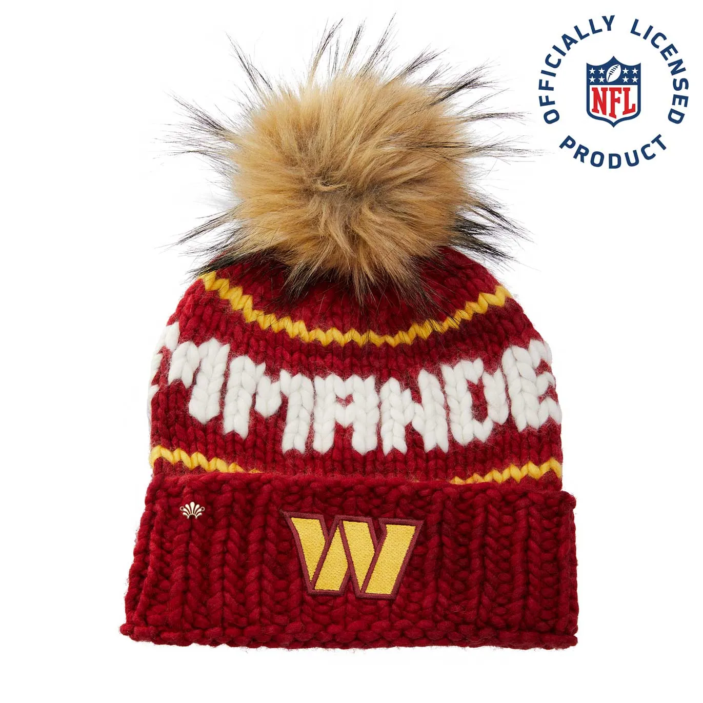 WASHINGTON COMMANDERS LELE SADOUGHI X NFL RED BEANIE FAUX FUR POM