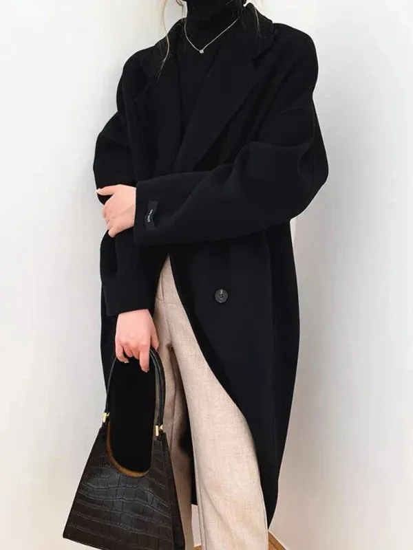 Wenkouban-Winter outfits Christmas Black Friday Lapel Pocket Long Double Faced Wool Cashmere Coat