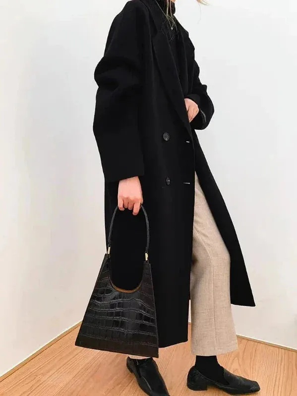 Wenkouban-Winter outfits Christmas Black Friday Lapel Pocket Long Double Faced Wool Cashmere Coat