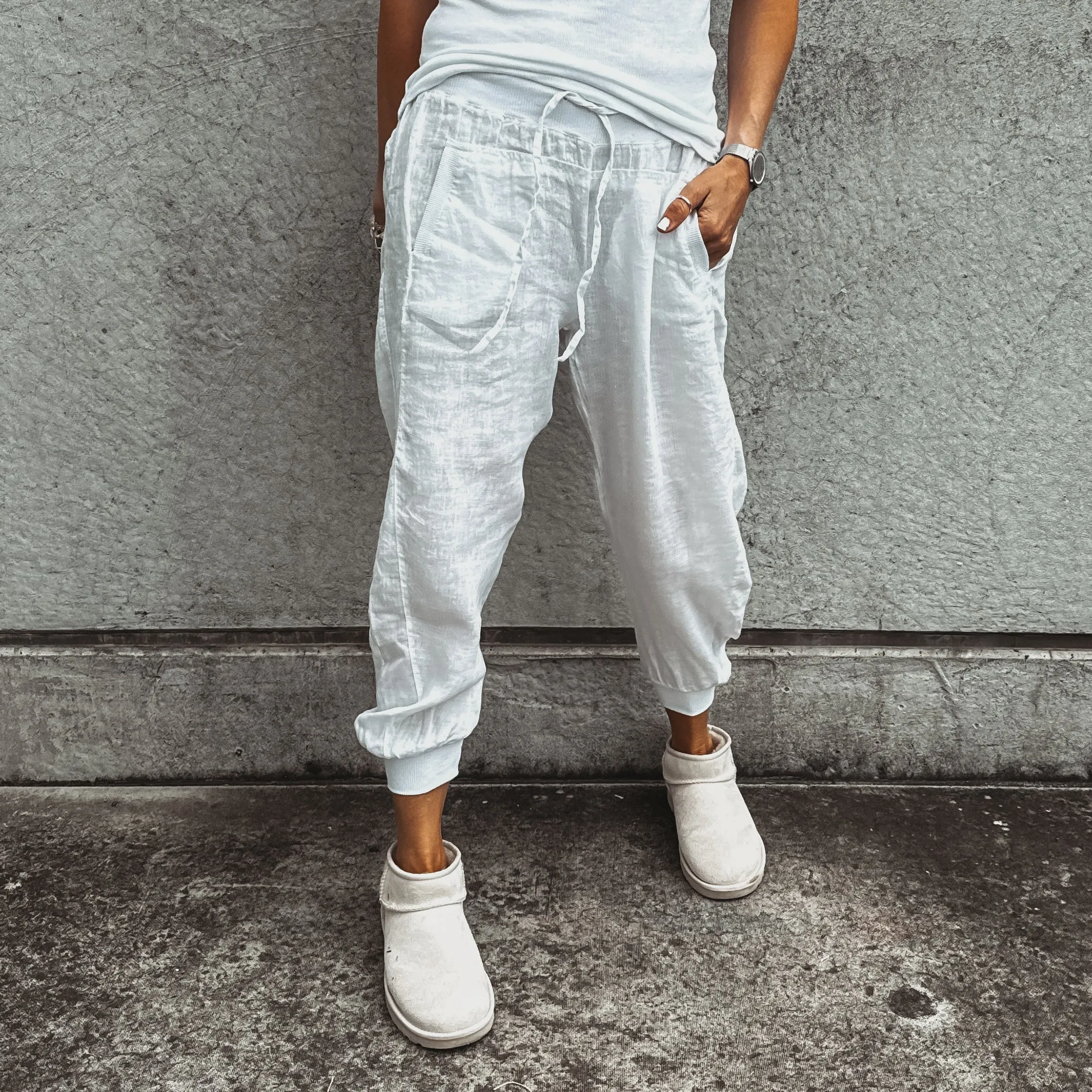 White LINEN ULTIMATE joggers *NEW*