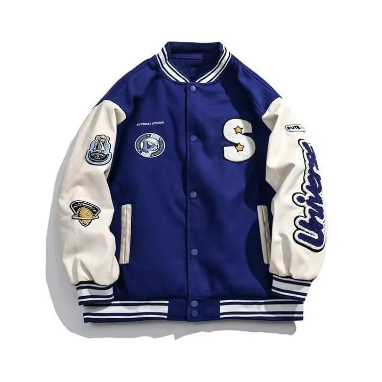 Wiaofellas Spring and autumn retro quilted embroidered baseball uniform jacket men and women loose tide brand street jacket couple shirt