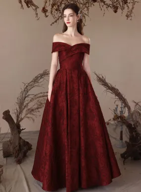 Wine Red Sweetheart A-line Simple Prom Dress, Wine Red Off Shoulder Evening Dress