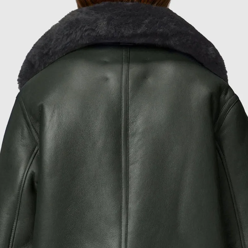 Women Best Style Green RAF Aviator Styled Lambskin Black Shearling Leather Jacket