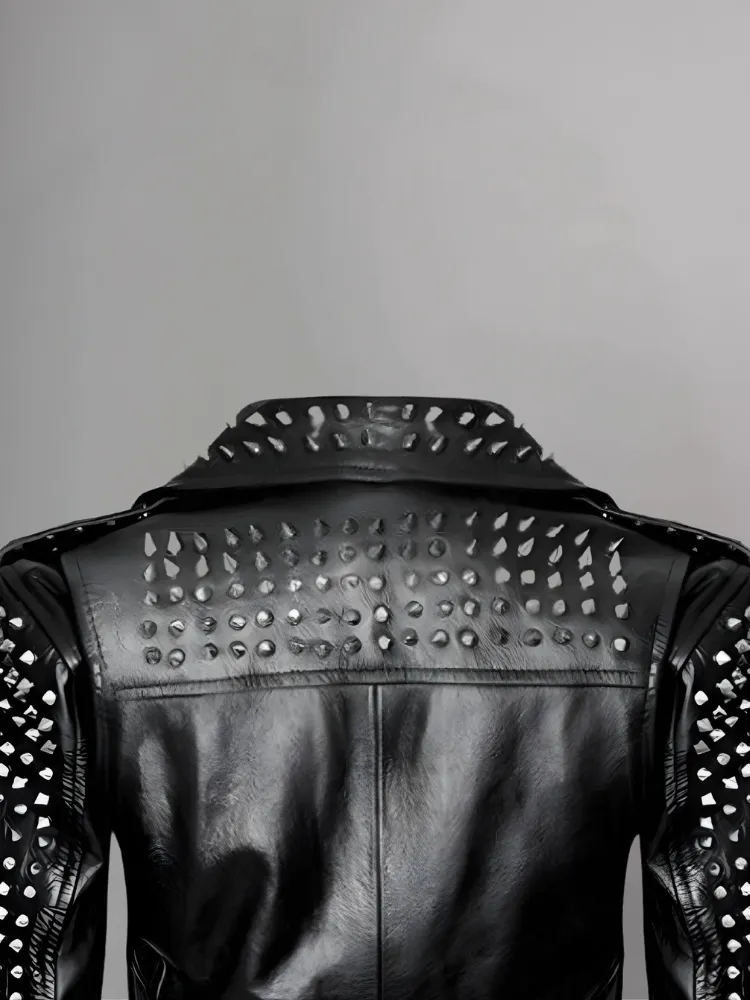 Women Black Punk Silver Spiked Studded Leather Biker Jacket