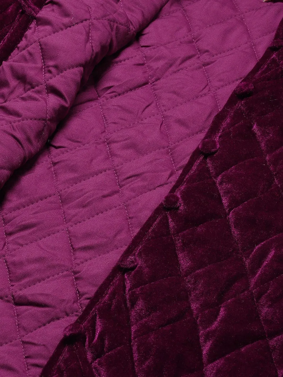 Women Burgundy Velvet Full Sleeve Quilted Jacket