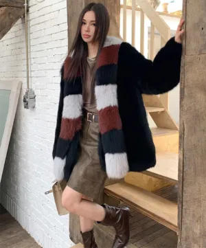 Women's Autumn Stripes Fox Fur Coat