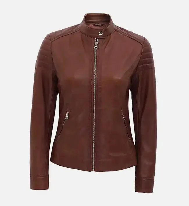 Women’s Brown Quilted Biker Leather Jacket