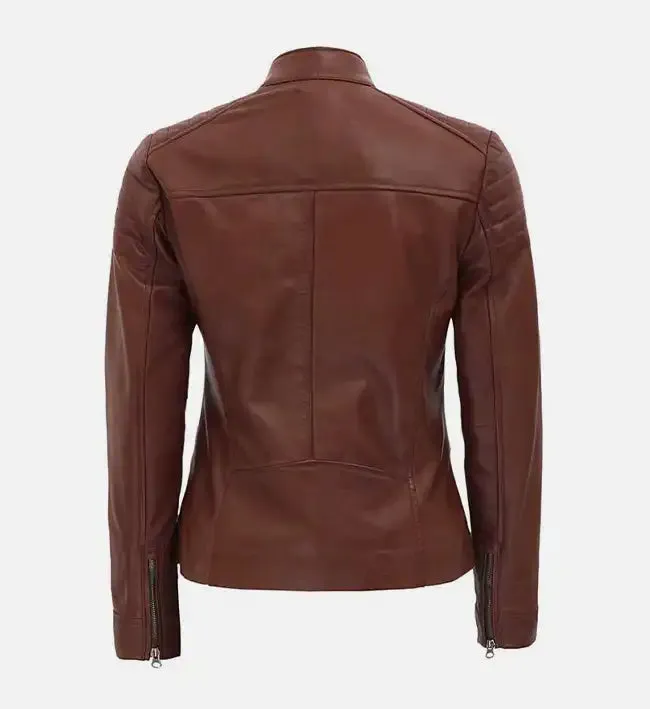 Women’s Brown Quilted Biker Leather Jacket