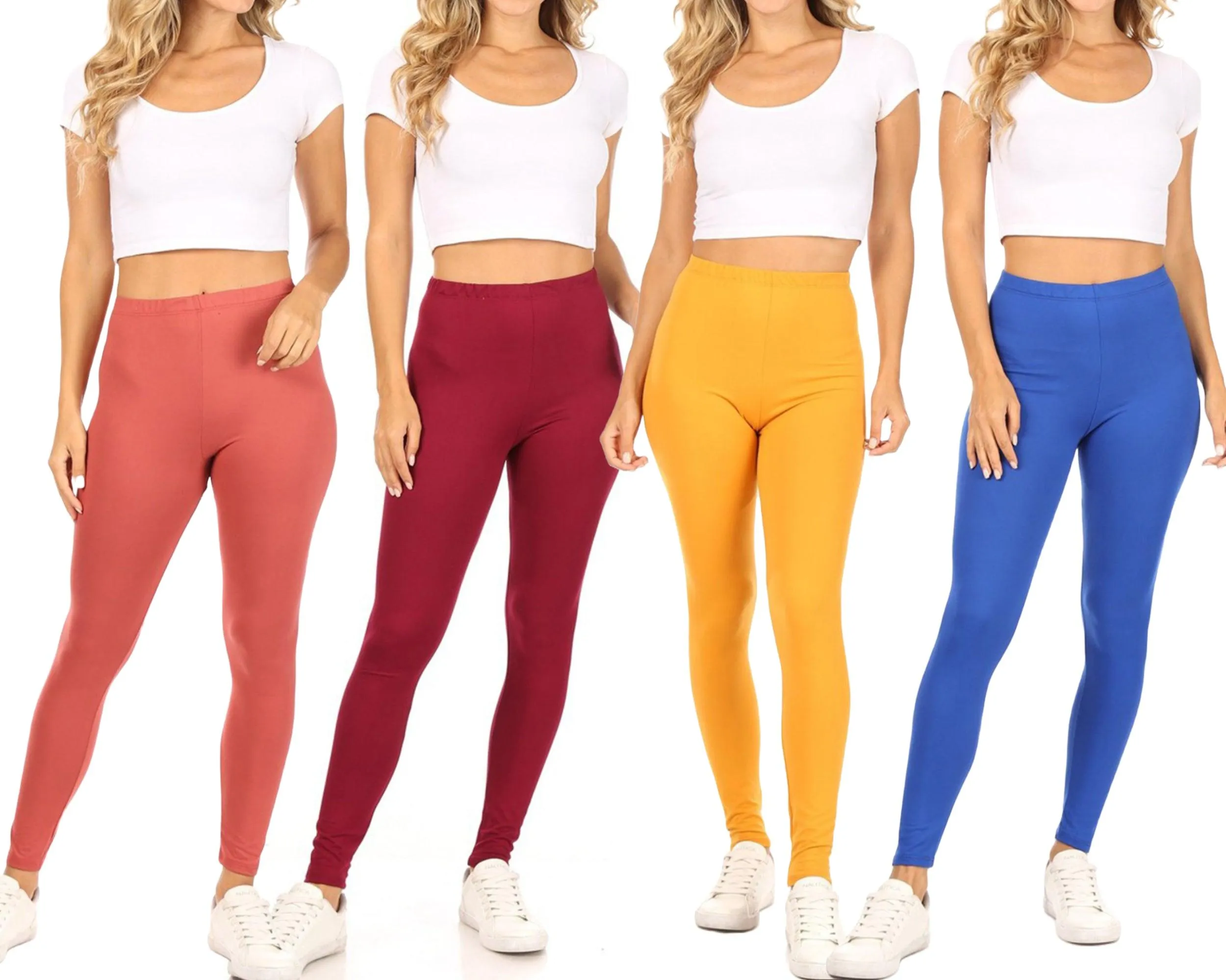 Women's Casual Solid Full Length Leggings Elastic Waistband