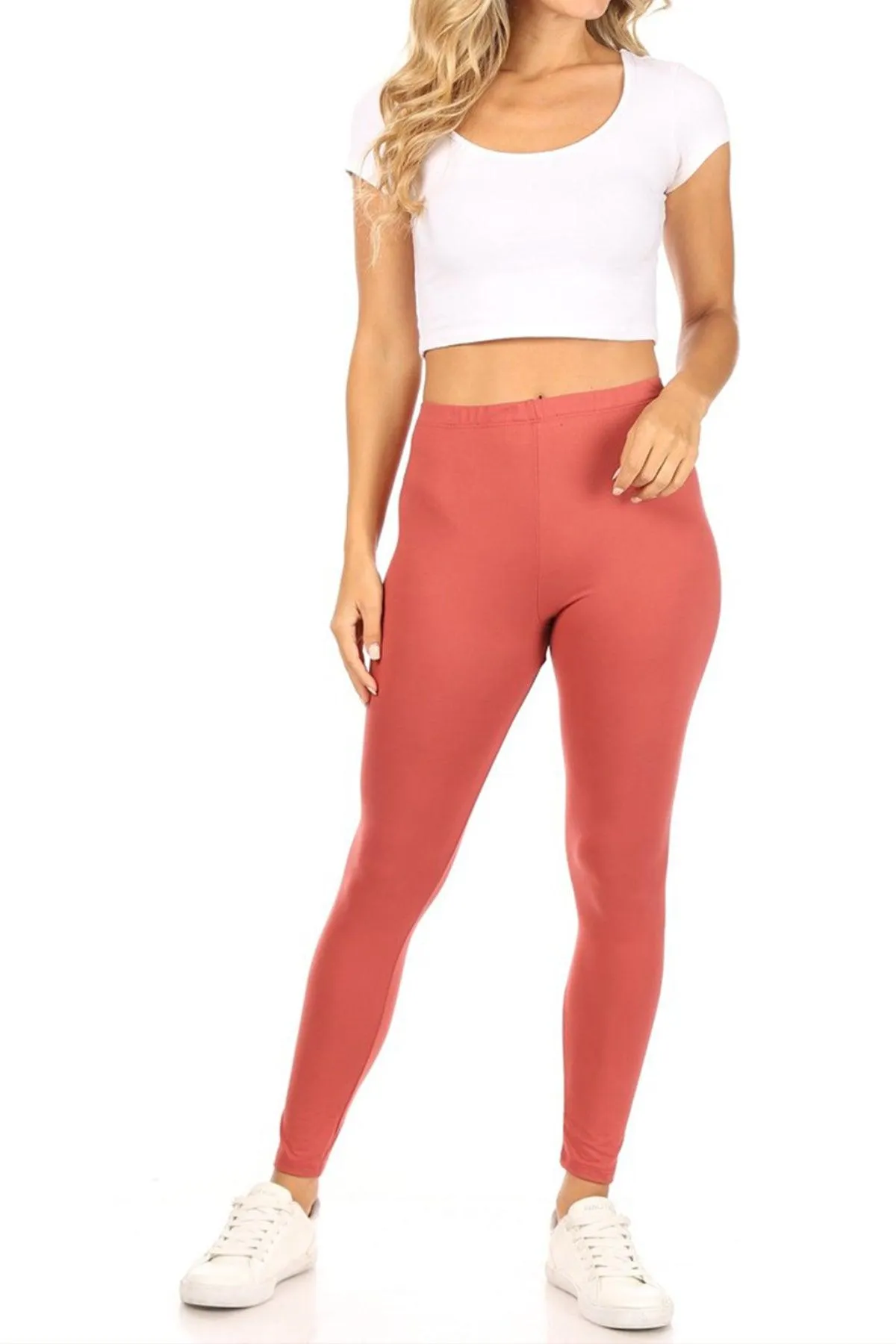 Women's Casual Solid Full Length Leggings Elastic Waistband