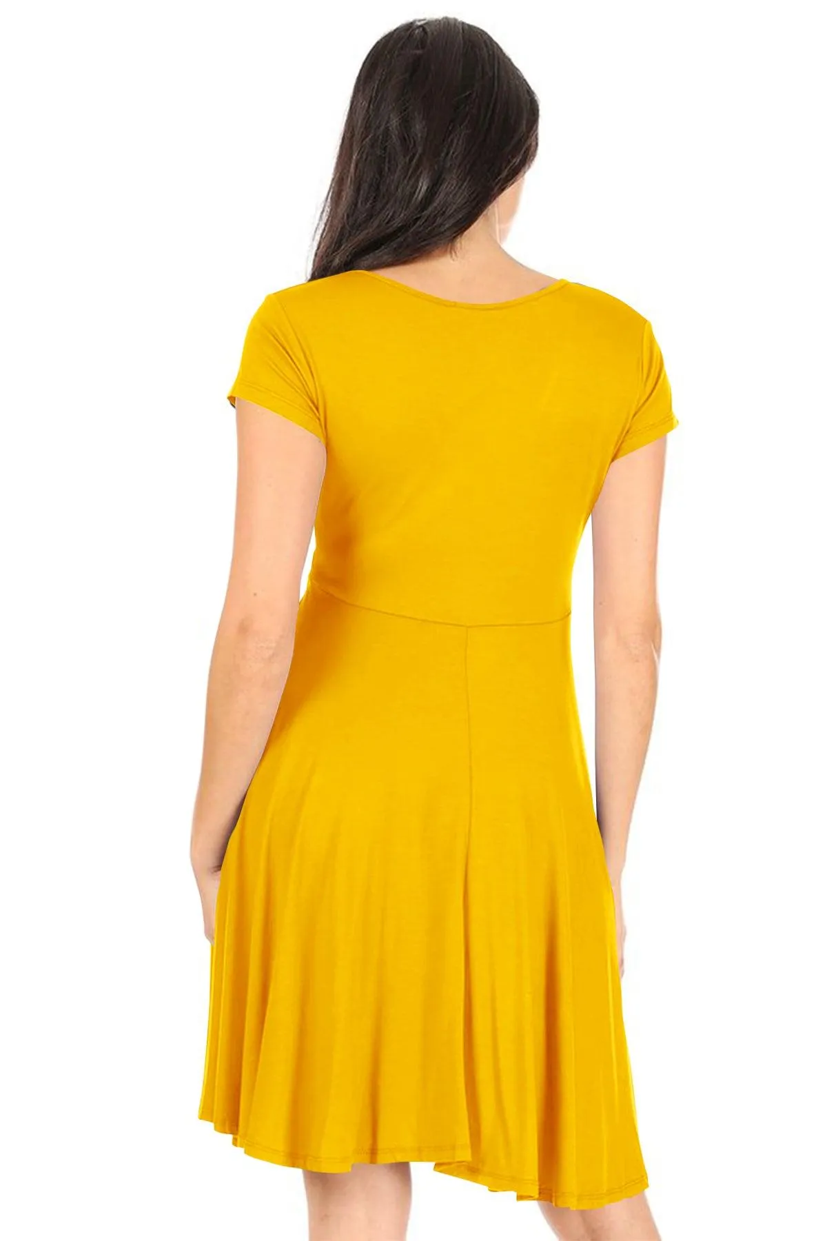 Women's Casual Stretch Flared Swing V-Neck Short Sleeve Midi Dress