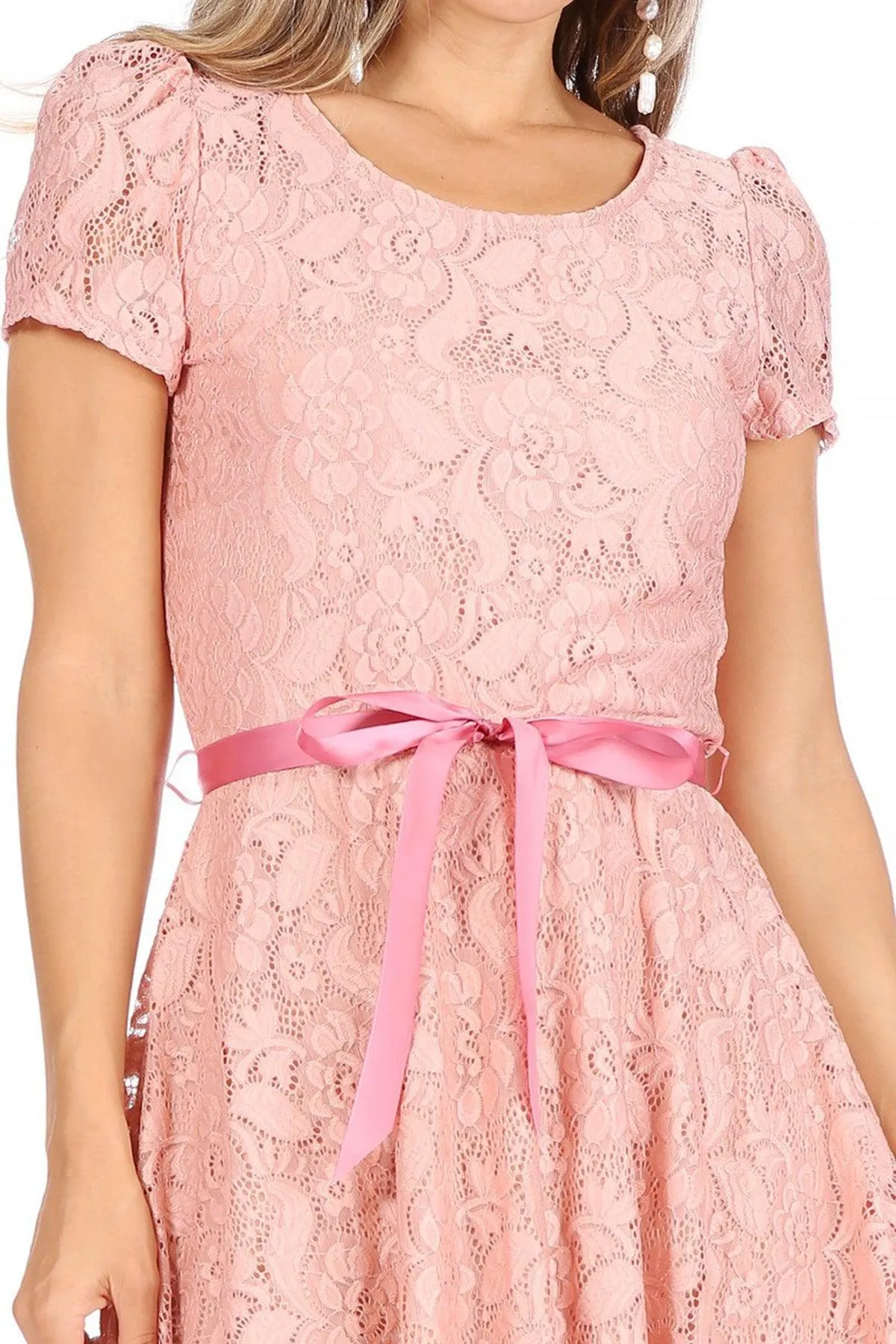 Women's Lace Short Sleeve A-Line Party Midi Dress