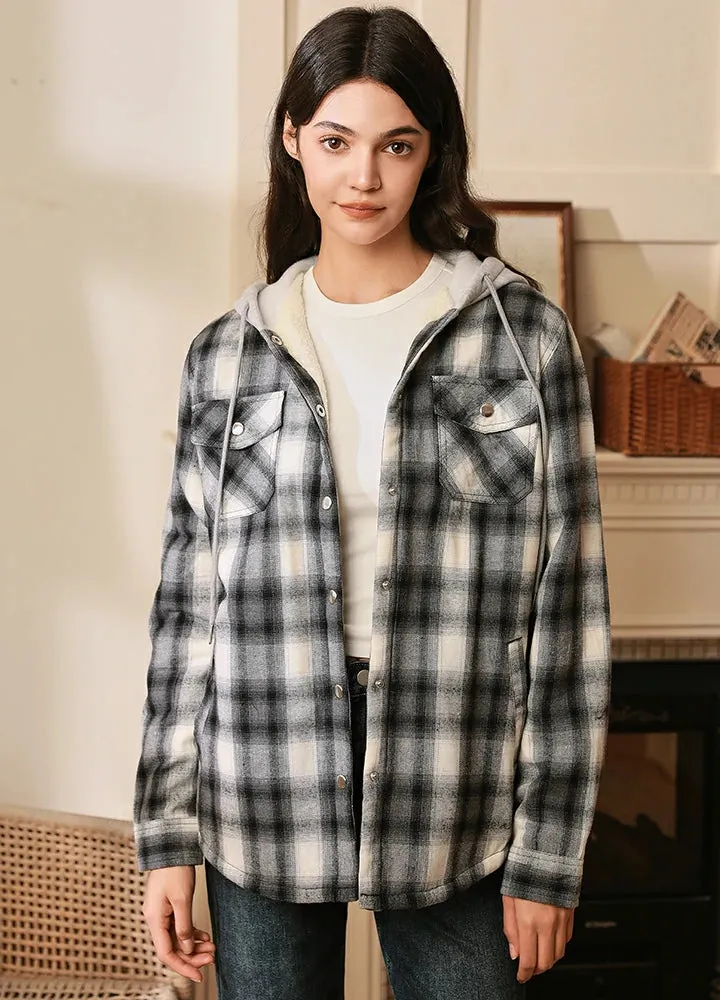 Women's Matching Family Snap Up Flannel Jacket with Hood