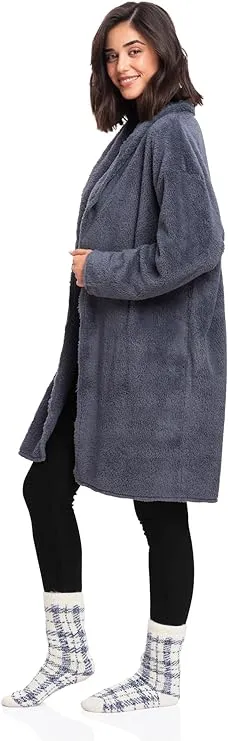 Women's Open Sherpa Jacket - Winter & Fall Cozy Elegance, Serene Blue