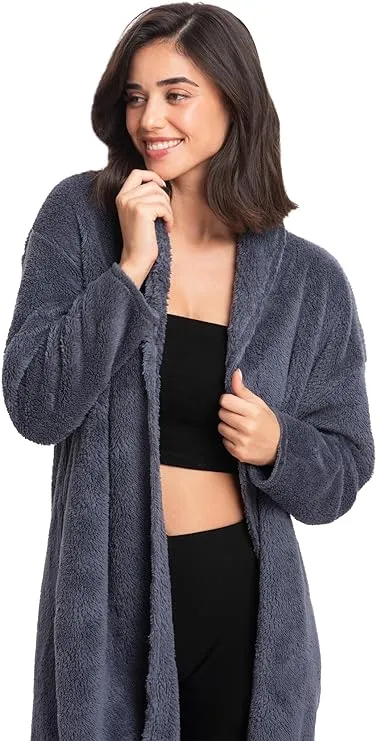 Women's Open Sherpa Jacket - Winter & Fall Cozy Elegance, Serene Blue