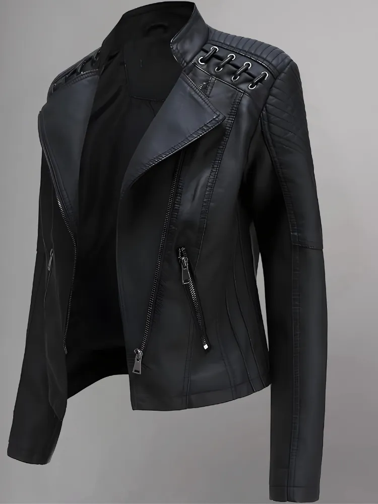 Womens Real Leather Jacket Short Zipper Motorcycle Jackets