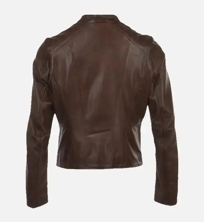 Women’s Simple Moto Brown Leather Jacket