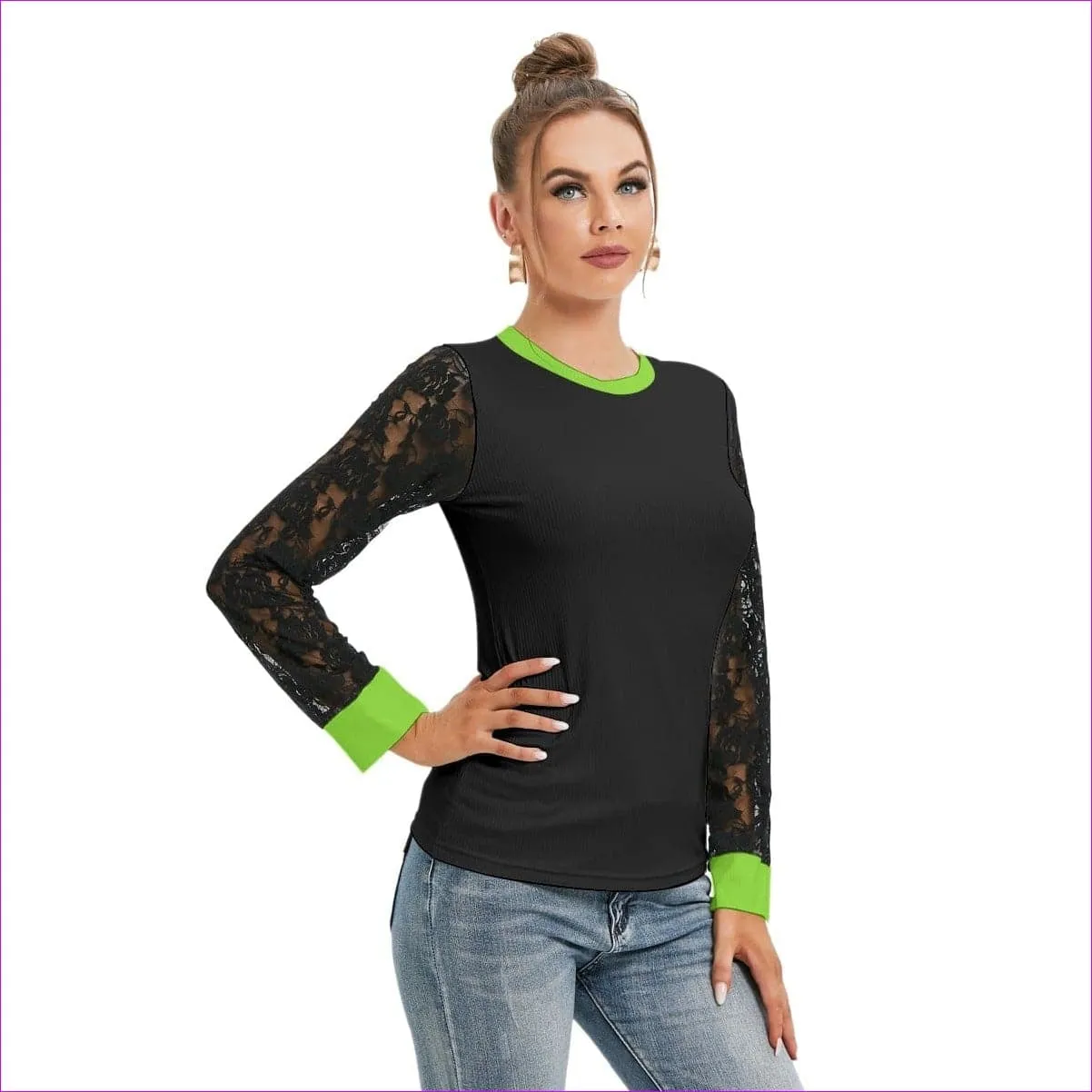 Womens T-shirt And Sleeve With Black Lace