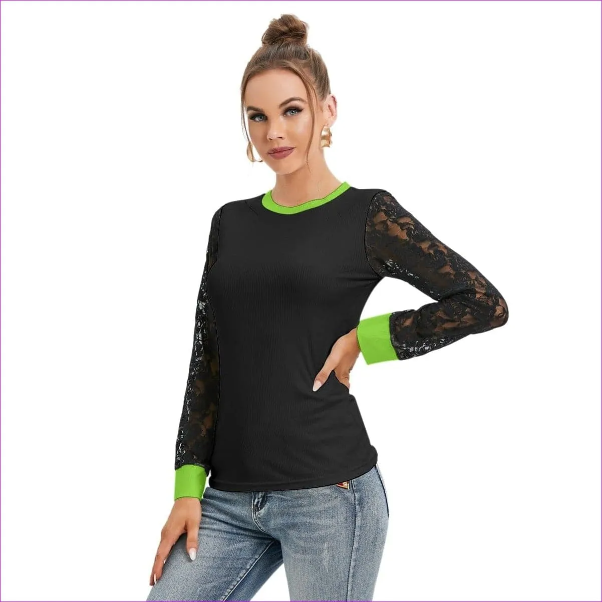 Womens T-shirt And Sleeve With Black Lace