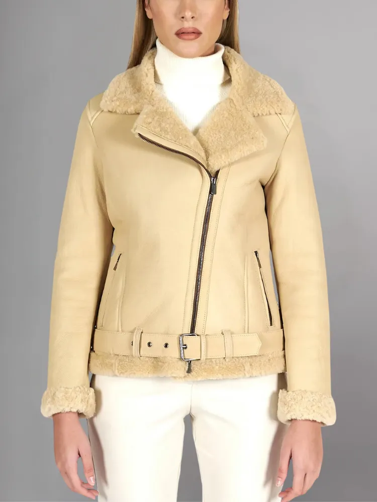 Womens Tan Brown Shearling Leather Jacket