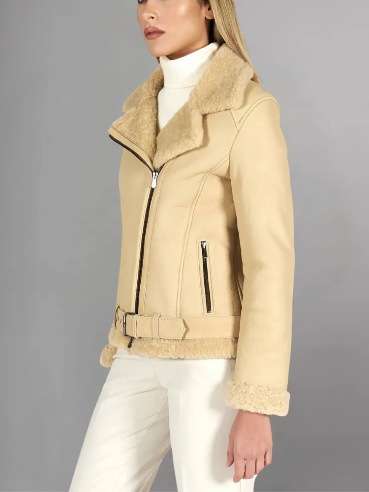 Womens Tan Brown Shearling Leather Jacket