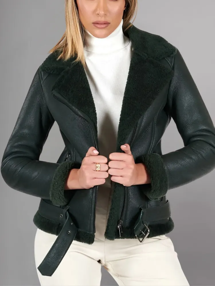 Womens Tan Brown Shearling Leather Jacket