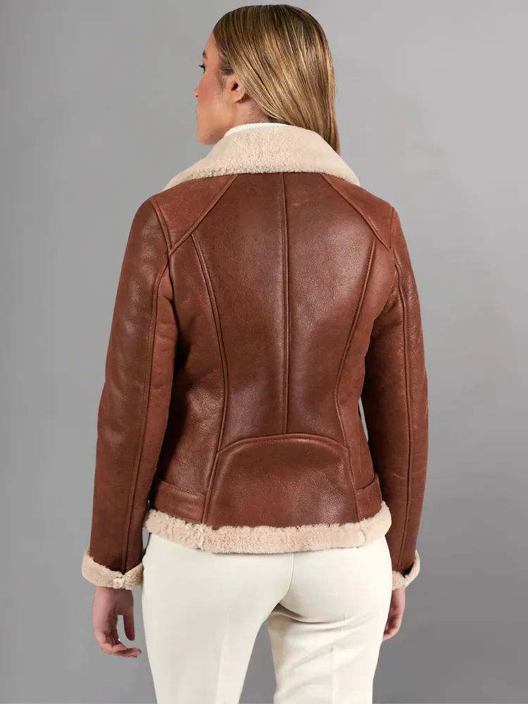 Womens Tan Brown Shearling Leather Jacket