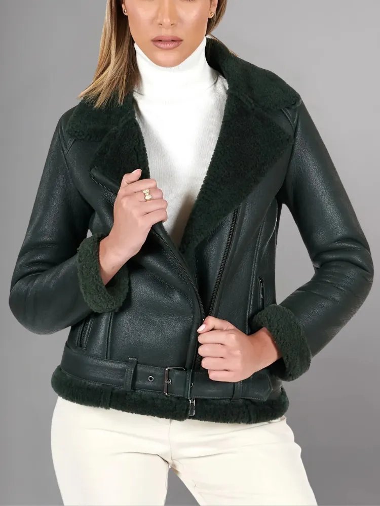 Womens Tan Brown Shearling Leather Jacket