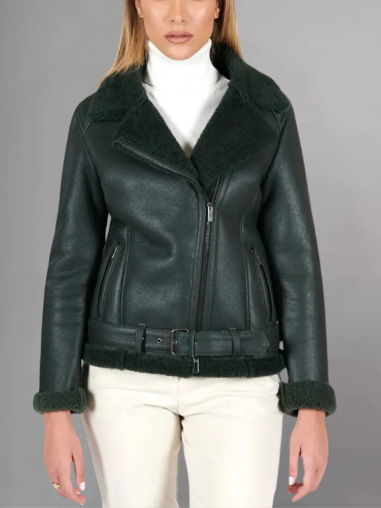 Womens Tan Brown Shearling Leather Jacket