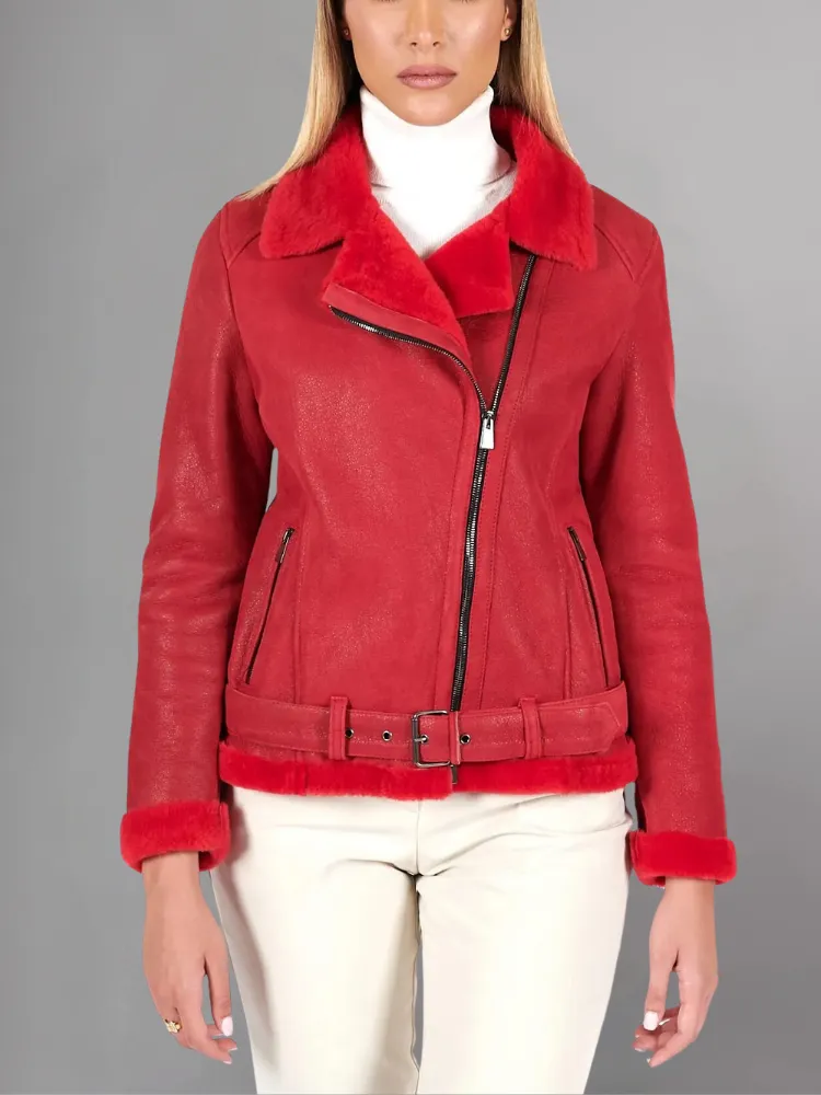 Womens Tan Brown Shearling Leather Jacket