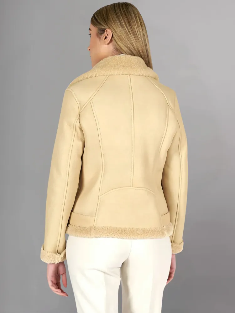 Womens Tan Brown Shearling Leather Jacket