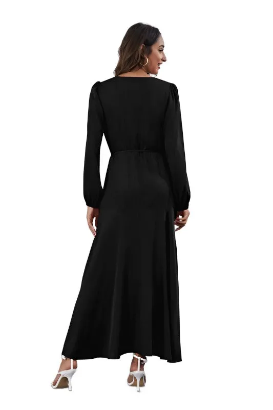 Women's V Neck Long Sleeve Maxi Dress