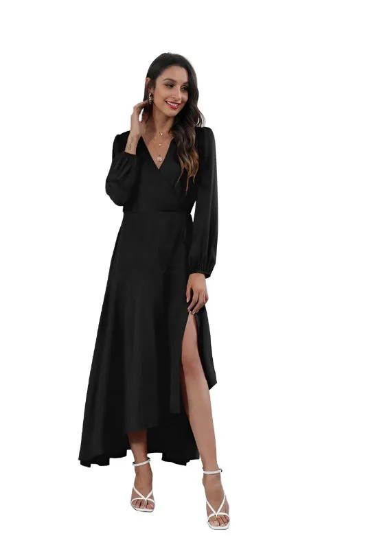 Women's V Neck Long Sleeve Maxi Dress