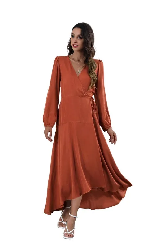 Women's V Neck Long Sleeve Maxi Dress