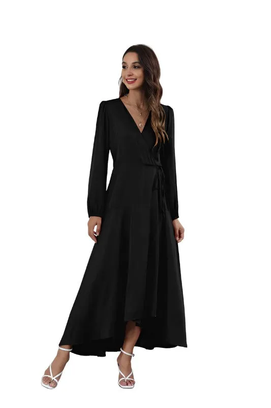 Women's V Neck Long Sleeve Maxi Dress