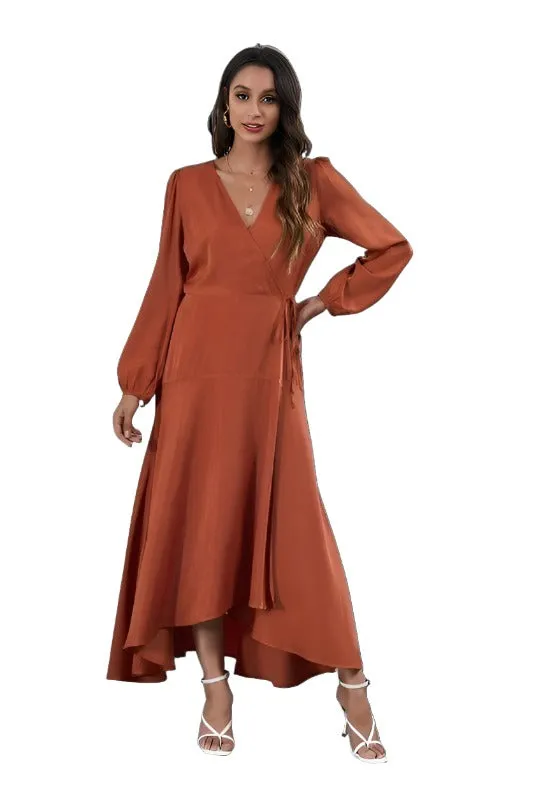 Women's V Neck Long Sleeve Maxi Dress