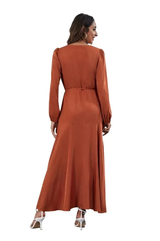 Women's V Neck Long Sleeve Maxi Dress