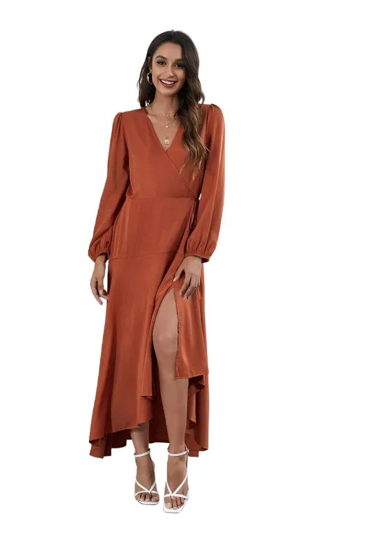 Women's V Neck Long Sleeve Maxi Dress