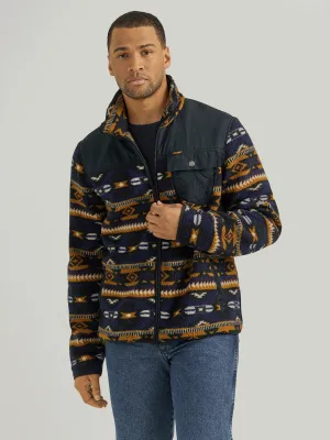 Wrangler Men's Desert Vibe Southwest Print Zip Front Lighweight Sherpa Jacket with Ripstop Yoke