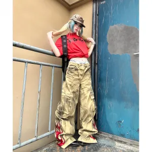 Y2K Flame Waist High Halloween Pants