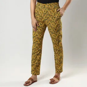 Yellow Ajrakh Block Printing Cotton Tapered Casual Pant for Women