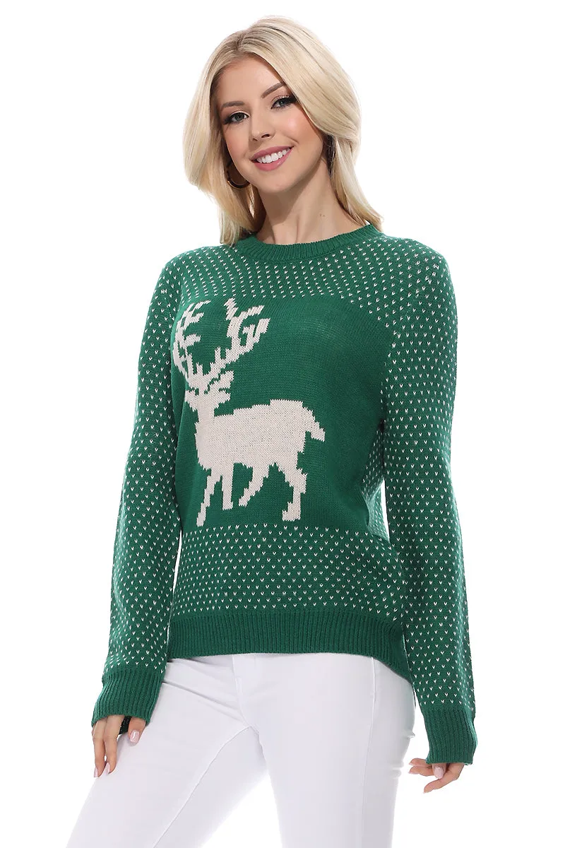 Yemak Women's Deer Jacquard Christmas Pullover Sweater MK3457S