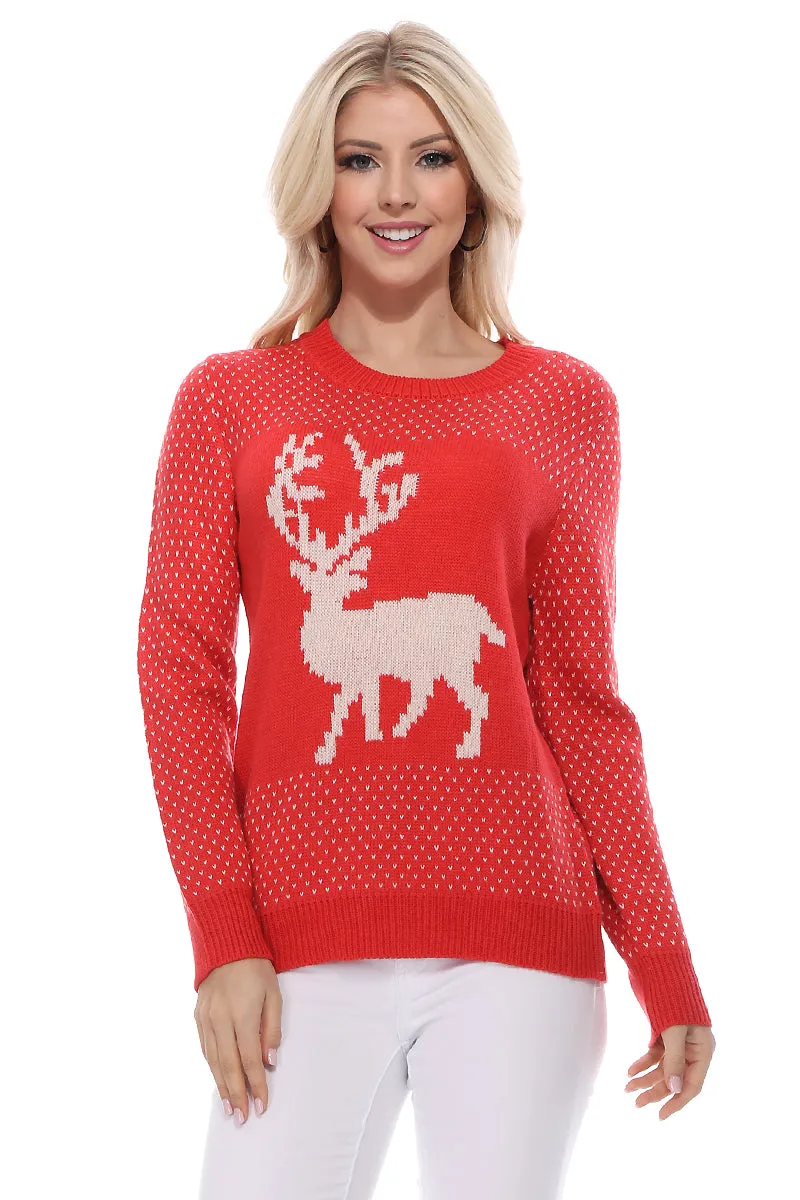 Yemak Women's Deer Jacquard Christmas Pullover Sweater MK3457S